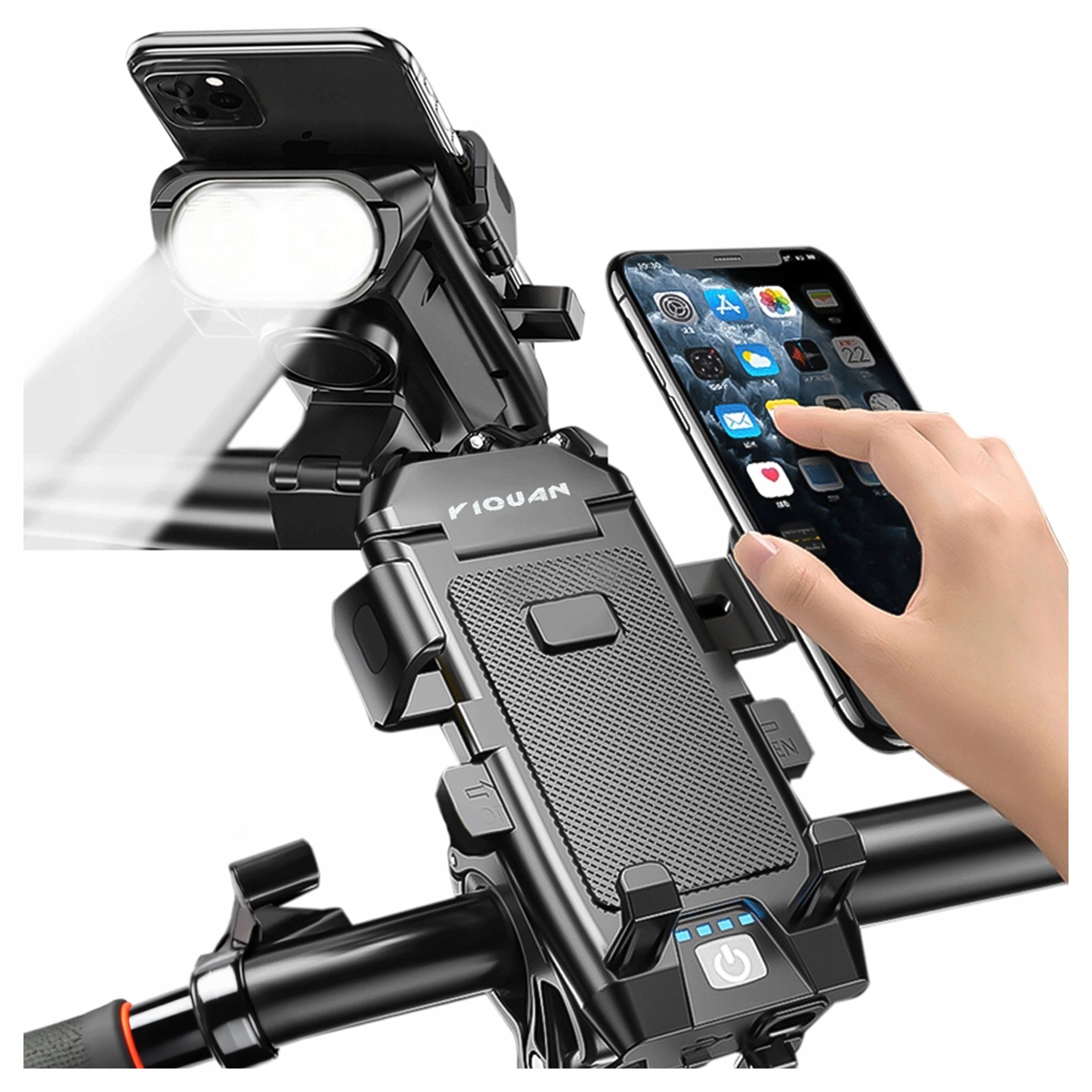 Uchwyt rowerowy na telefon 4w1 lampka Led dzwonek na rower Powerbank 3000