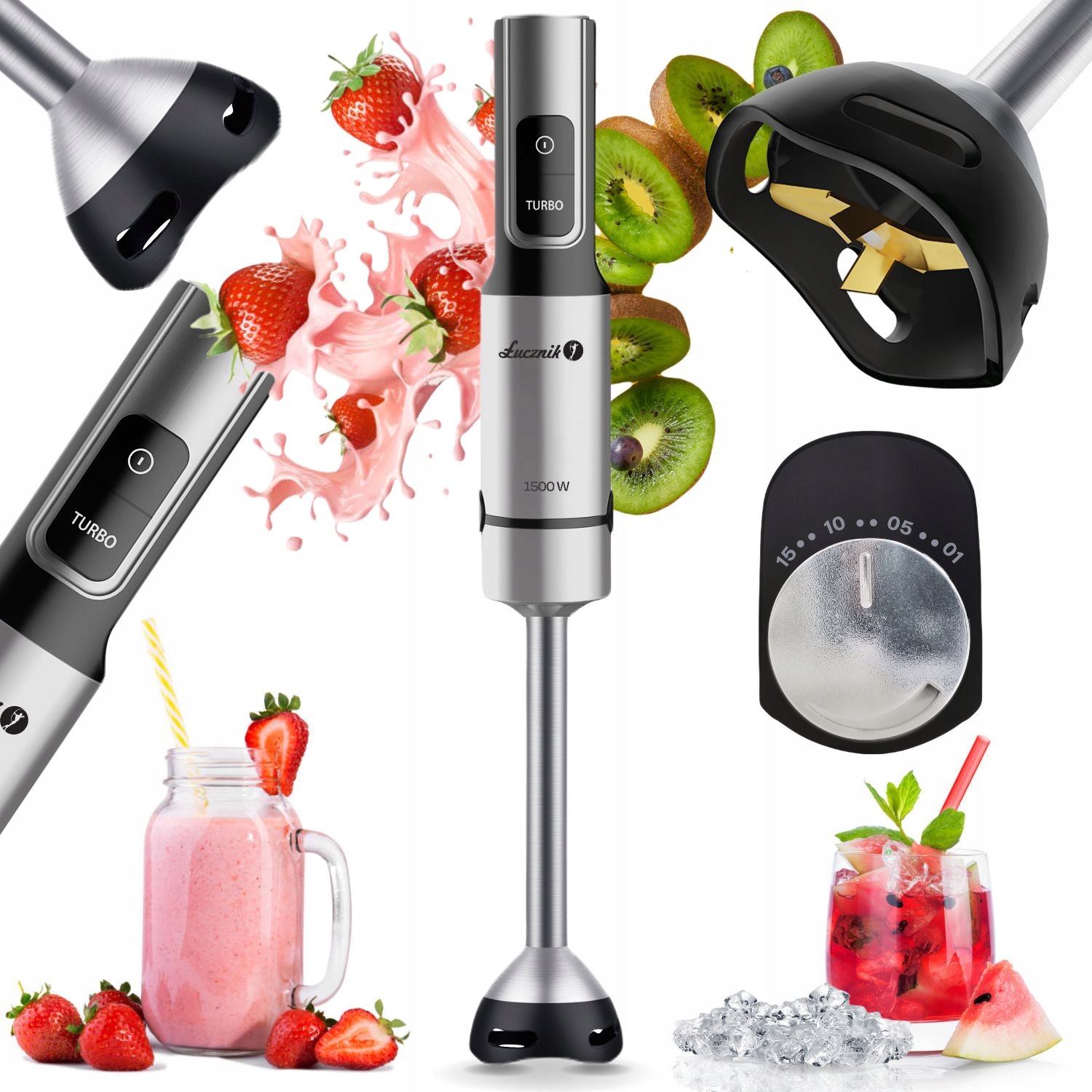 Blender ręczny Łucznik JK-1500 1500W Titanium mocny kruszenie lodu
