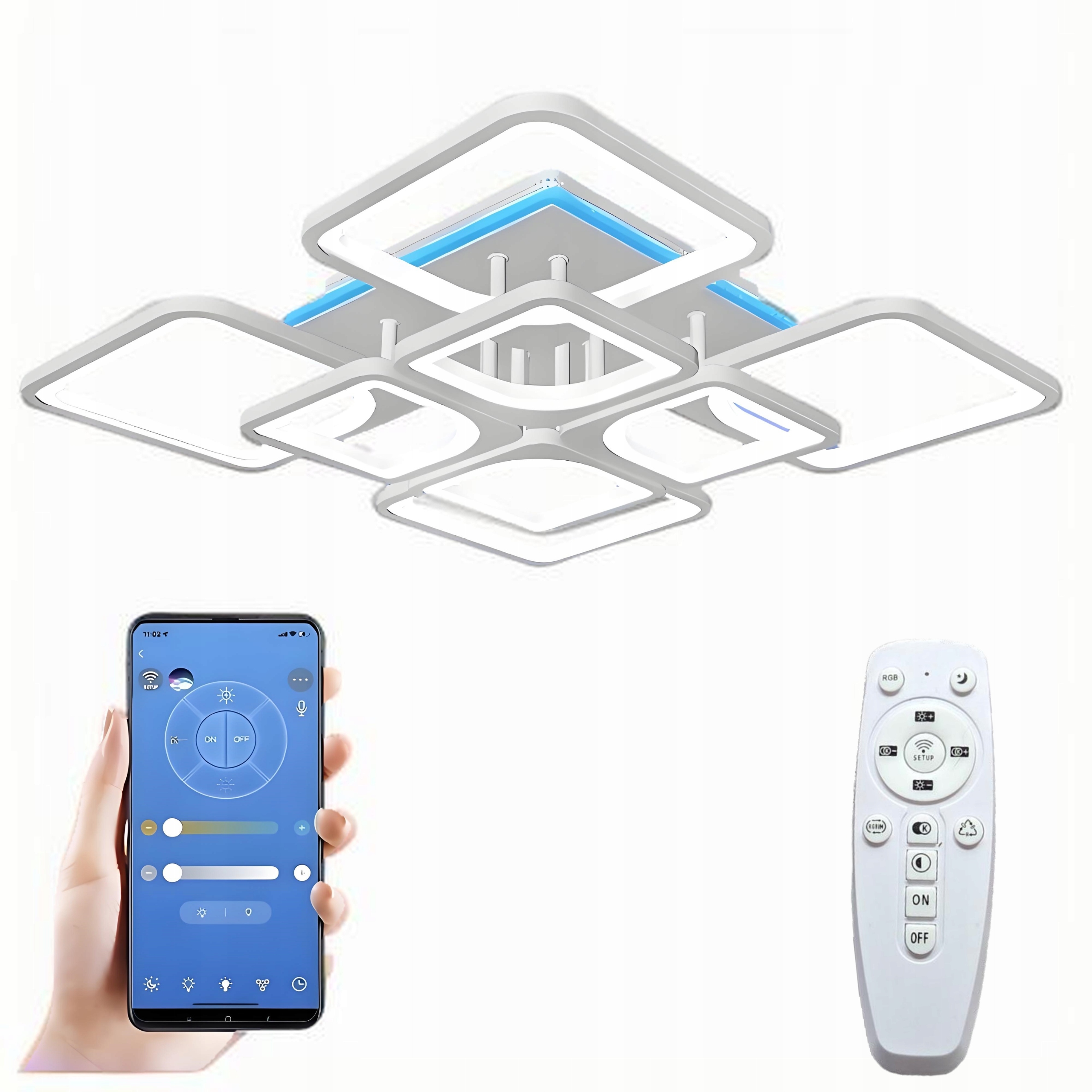 Štvorcová Stropná Lampa Čierna Stropné Svietidlo Rgb Led App Diaľkový Ovládač Premium 58CM