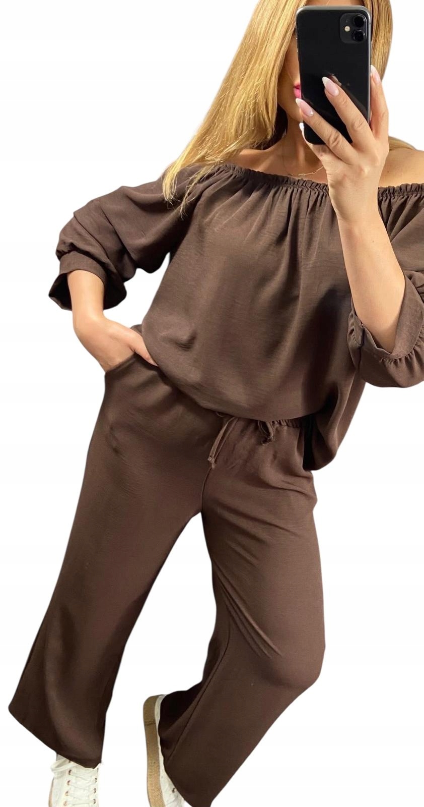Z937 Komplet Halenka A Kalhoty Na Gumu Hnědá vel. 54 (7XL)