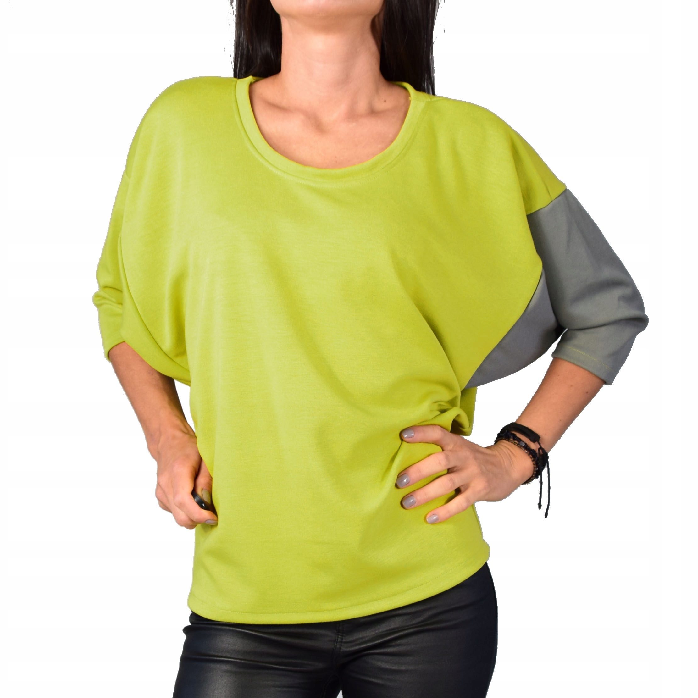 

Xs/s Elza bluzka nietoperz _ limonka szary 1054