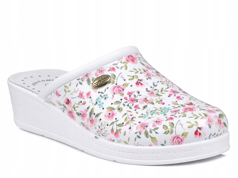 Białe klapki damskie medyczne skórzane antypoślizgowe Sanital Flex 707 39