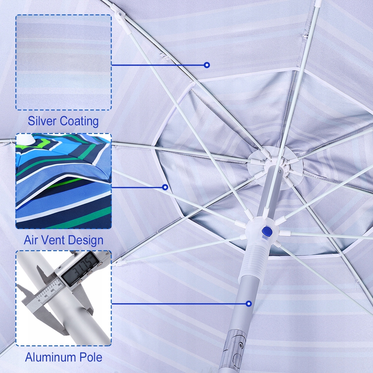 SKŁADANY PARASOL PLAŻOWY OGRODOWY 200cm Wysokość maksymalna 212 cm