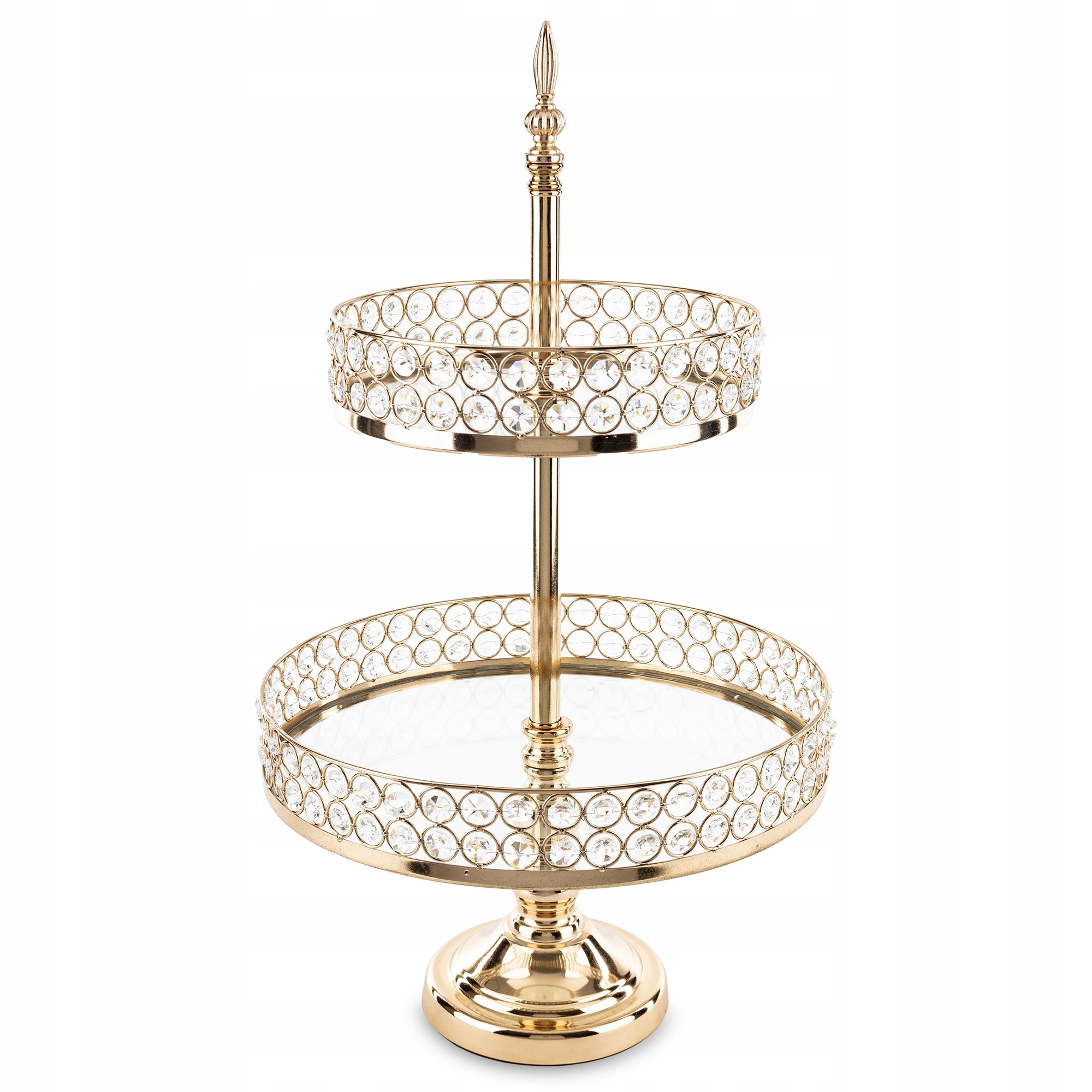 Patera 2-úrovňová zlatá zrkadlová kolík s kryštálikom kovová poschodová