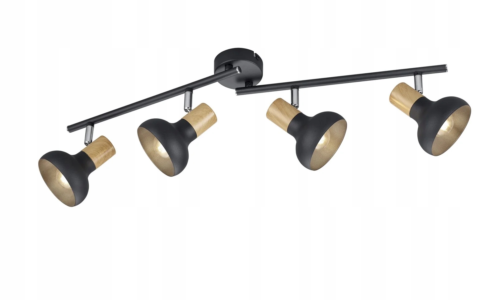 Stropní svítidlo s čtyřmi reflektory, černá, s dřevem do obývacího pokoje Rl