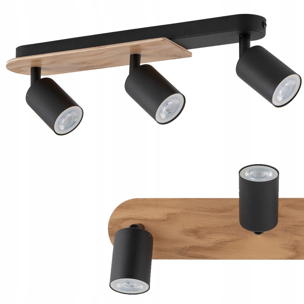 Stropní svítidlo 3-bodová černá s dřevěným akcentem 4675 Tk Lighting