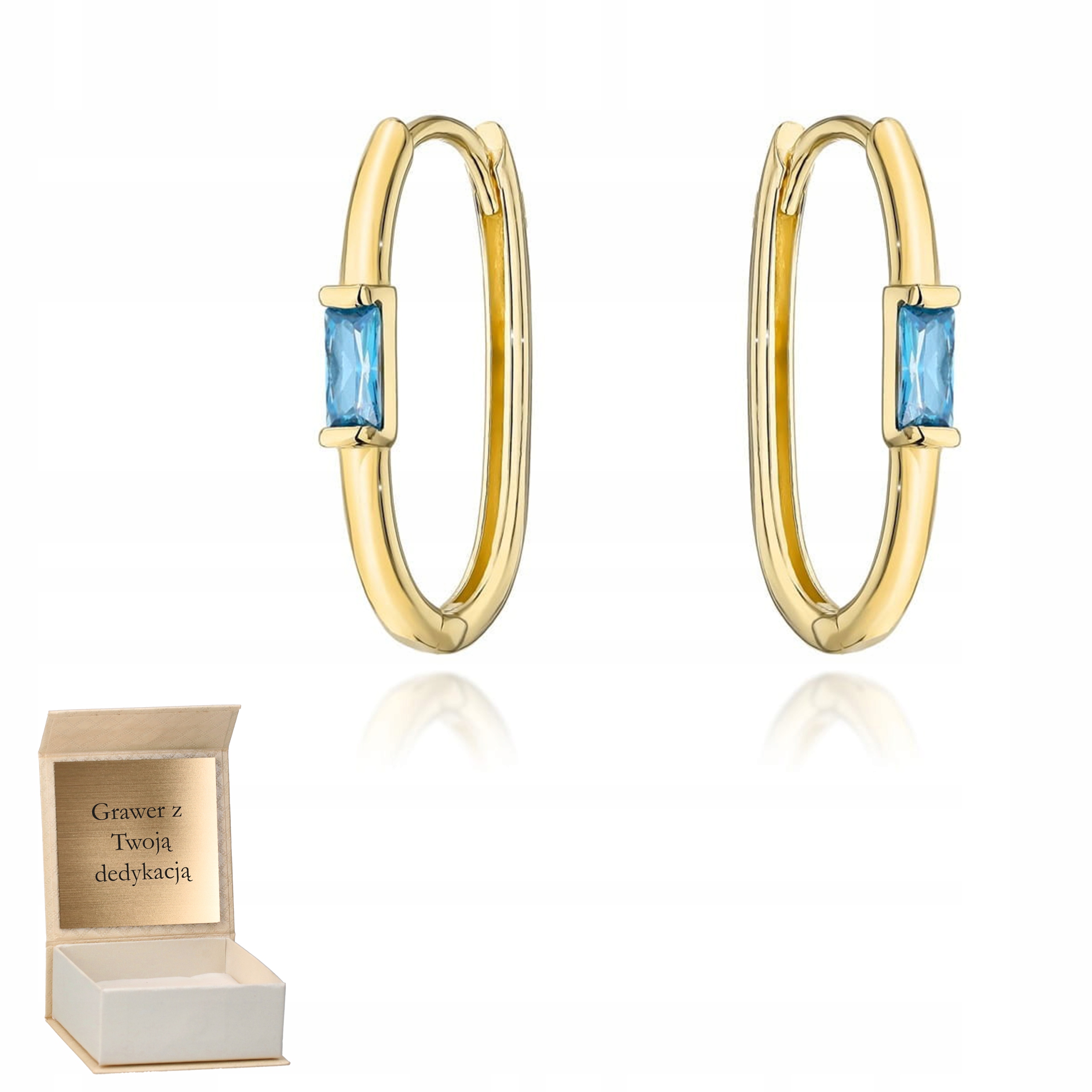 zlaté kruhové náušnice s modrým kamenem, zapínání angl. zlato pr.585 Gravírování