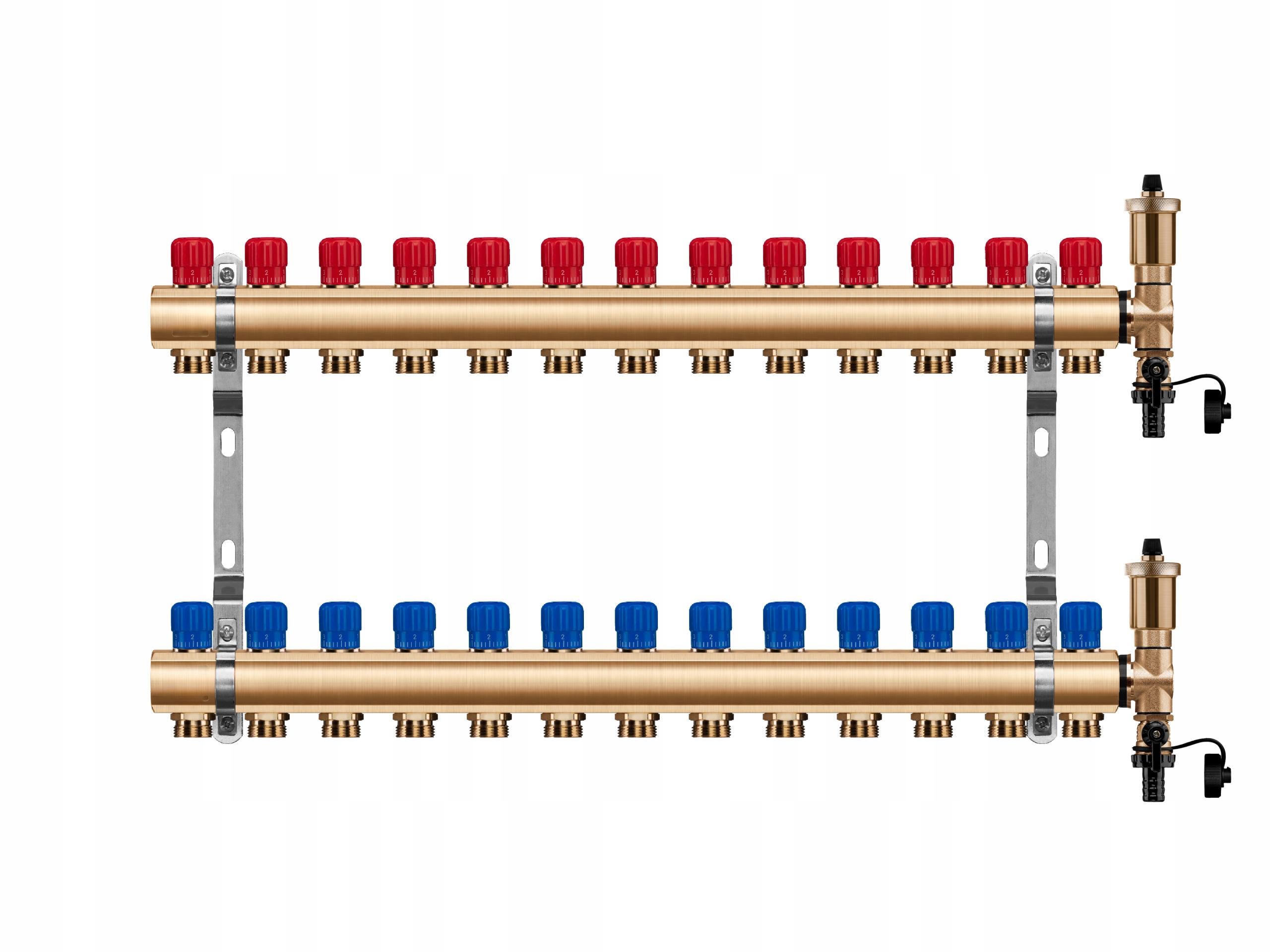 Mosazný rozdělovač 13 manuálních okruhů pro radiátorové vytápění