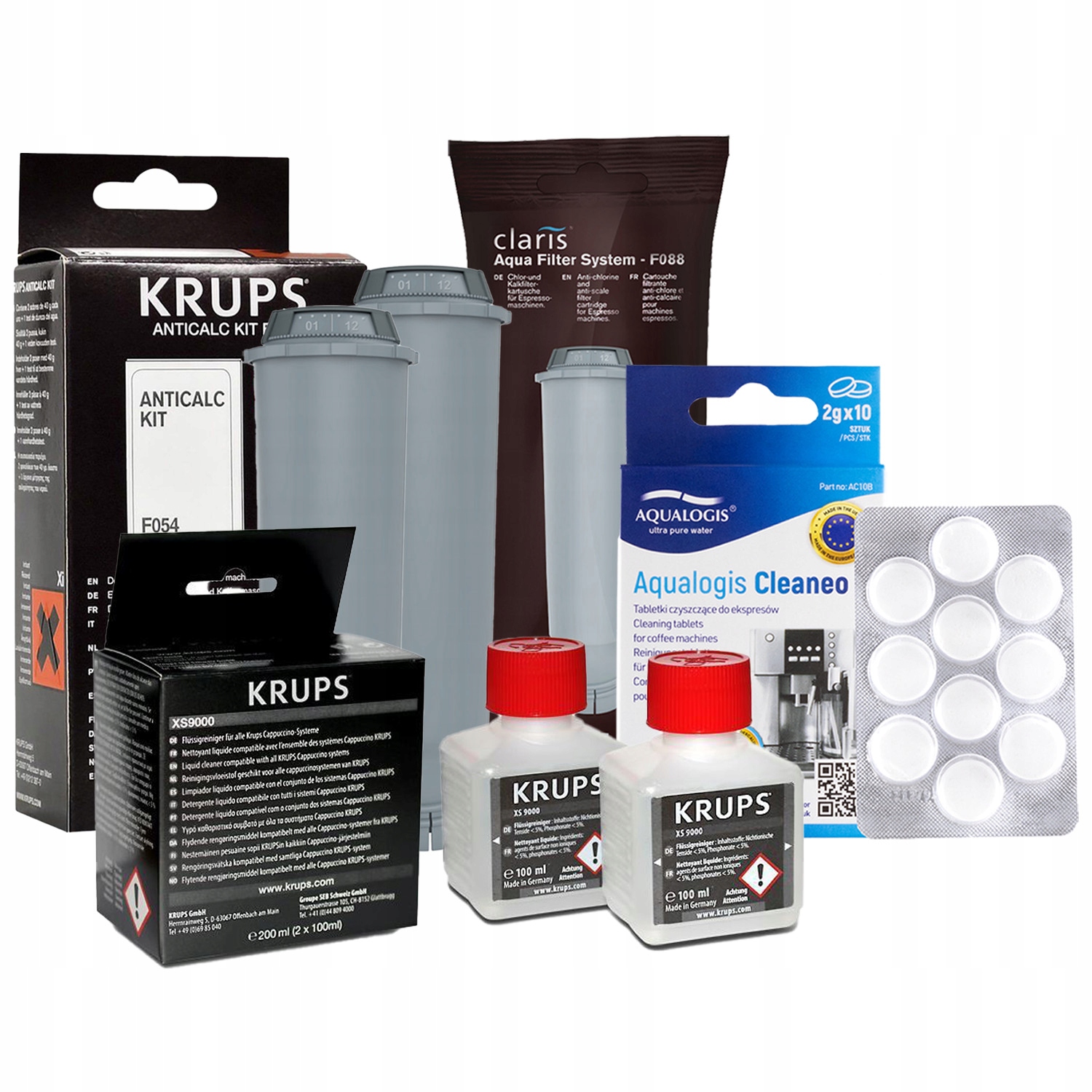 2x Filtr vody F08801 pro kávovar Krups Odvápňovač Tekutina Tab. Cleaneo