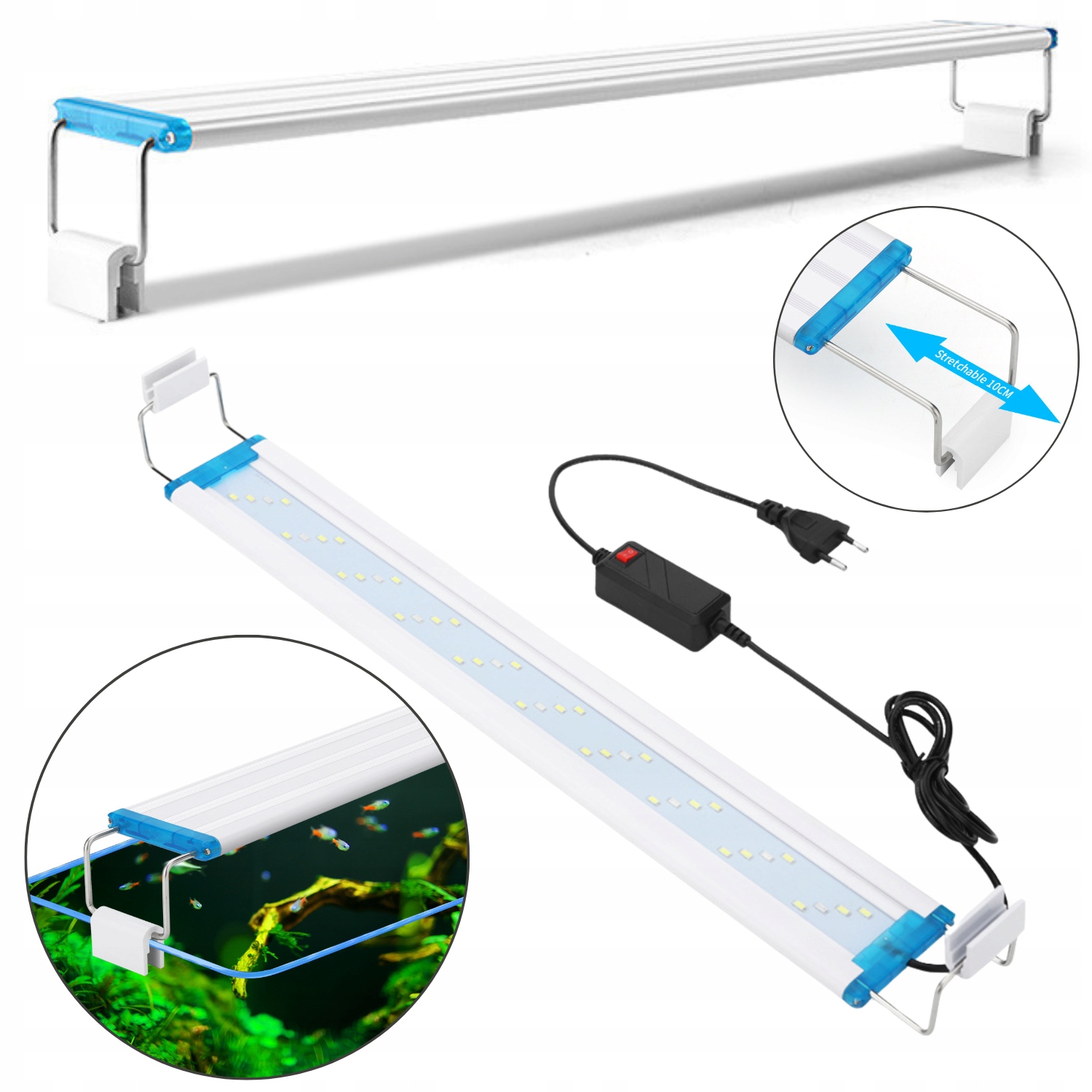 Lampa Belka Led Nastavitelná pro Akvárium 20W Bílo-modrá 52 diod 48-60cm