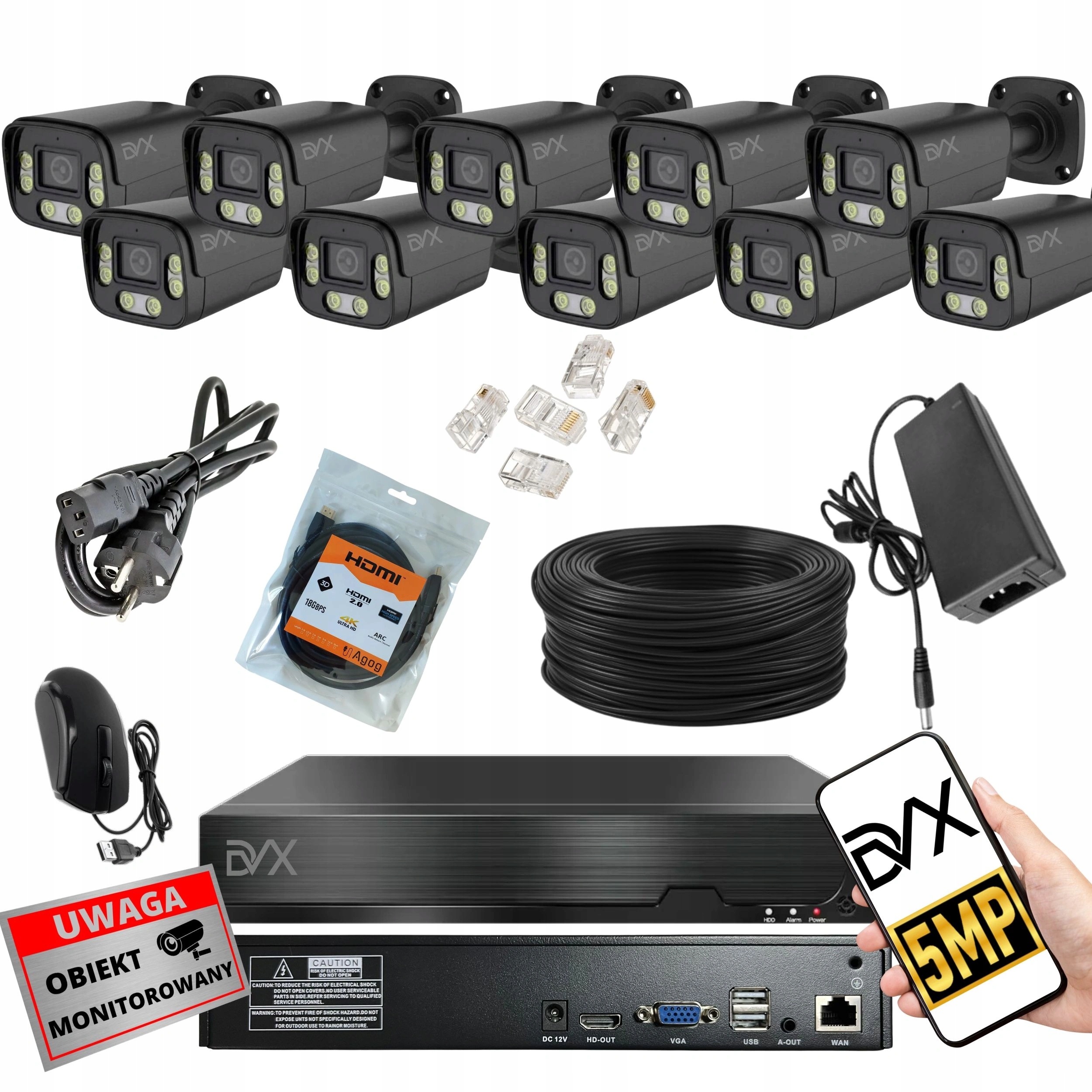 Sada Kamer x10 PT5B Monitoring Ip Poe 5MP 4K Uhd Rekordér P10CHWIF Nvr