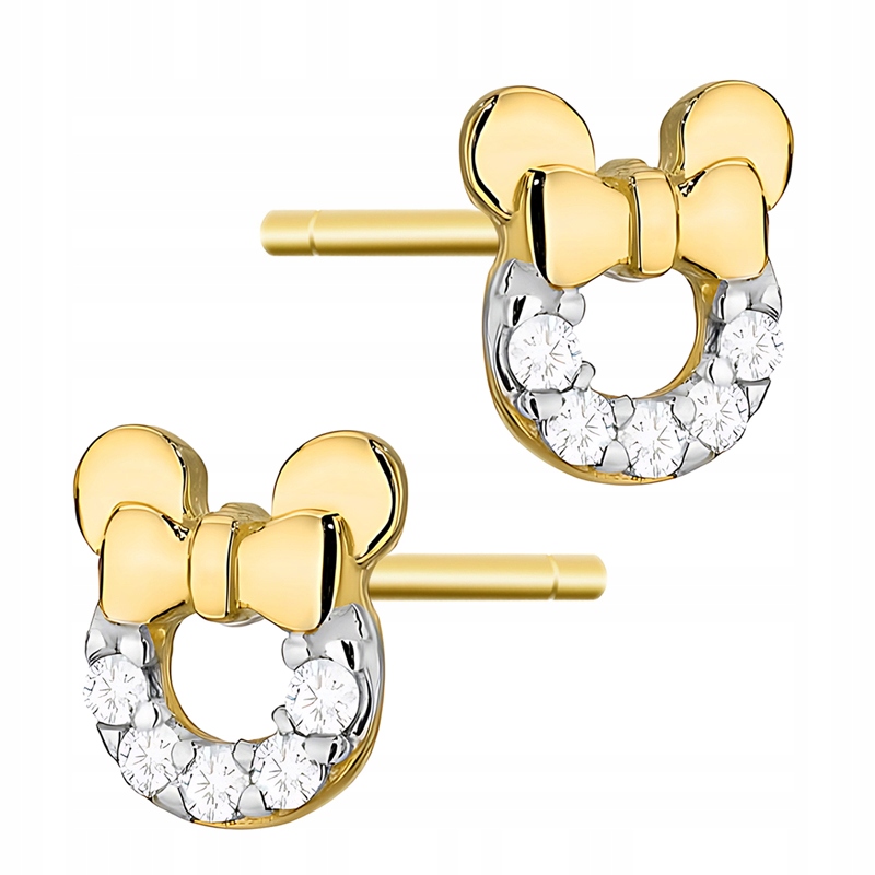 Zlaté Náušnice Dámské Štyft pr. 585 Myška Mašlička se Zirkony 14k