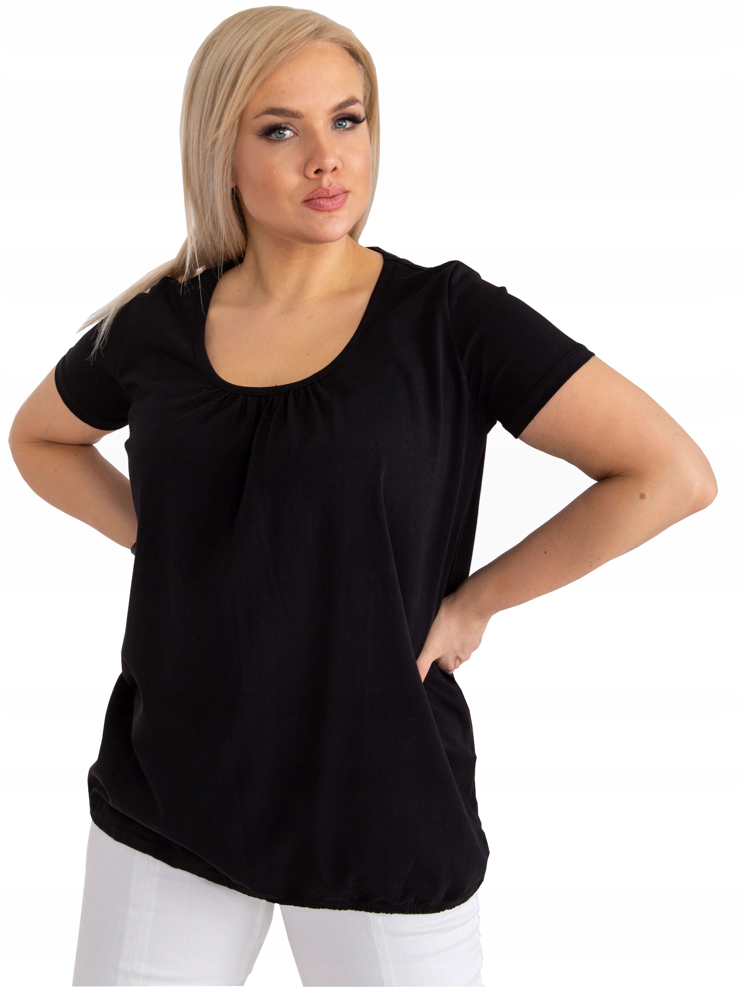 

Bluzka Gładka koszulka Plus Size F63 czarna 4XL