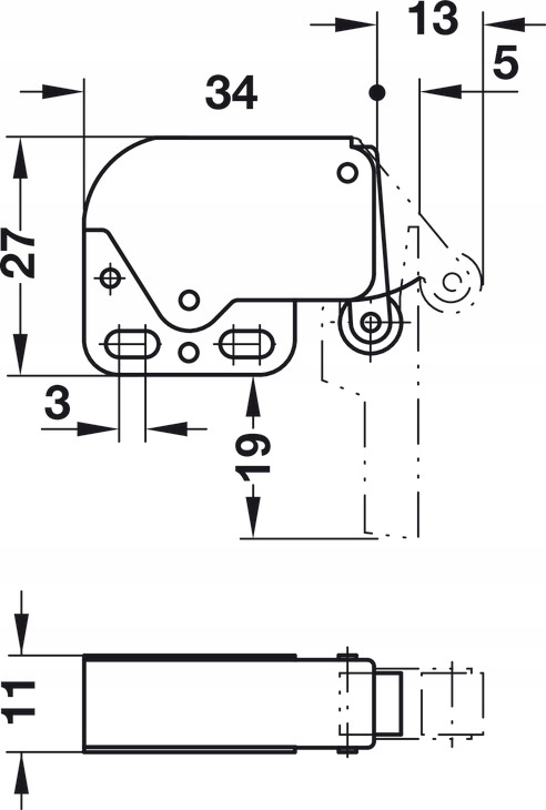 2 x Zatrzask meblowy Mini Latch Hafele Oryginał Długość 40 mm