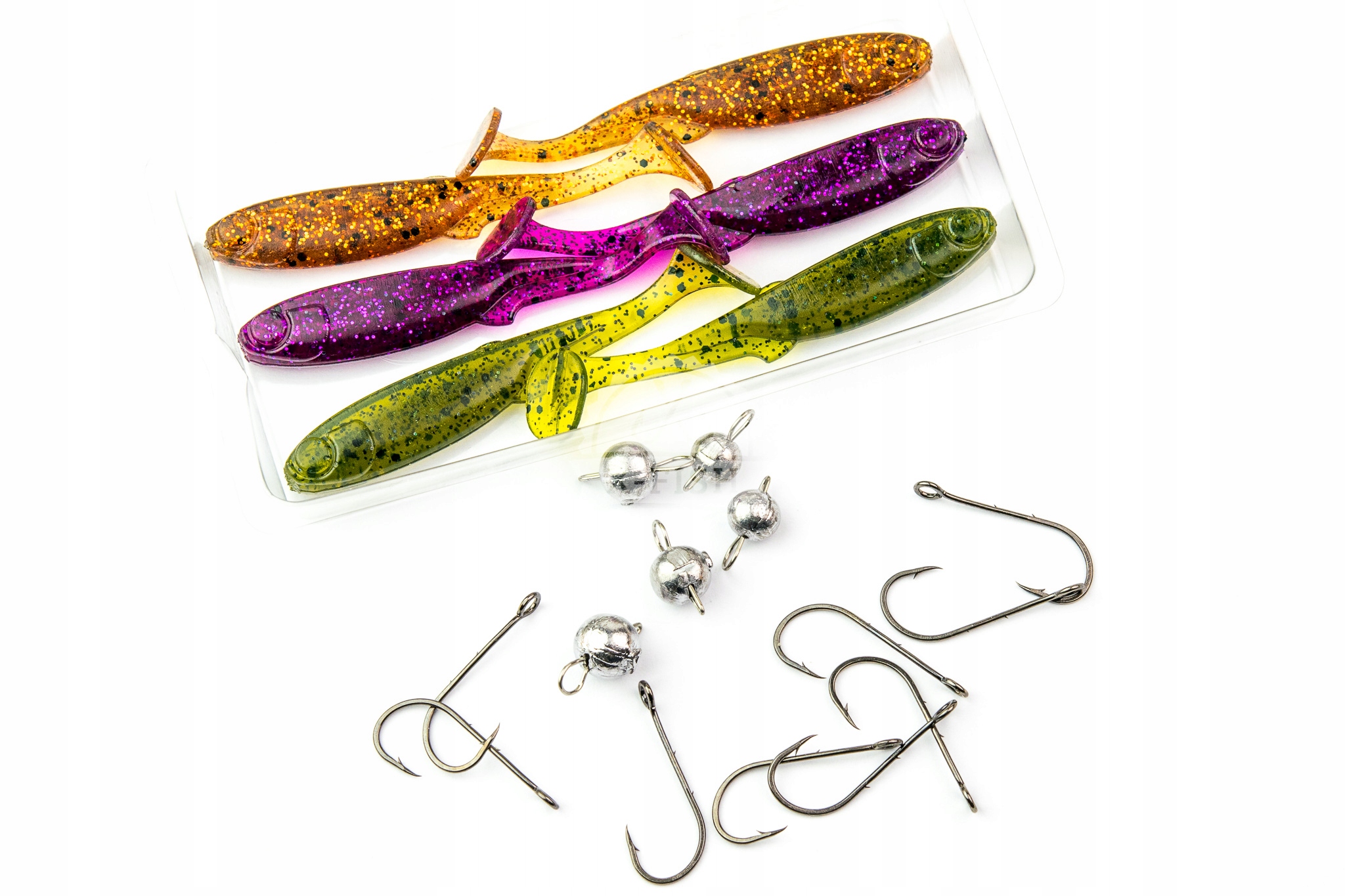 Gumy Perch Professor Fluky Shad 6.5cm 6szt.+ czebu. MIX haki rozm.2