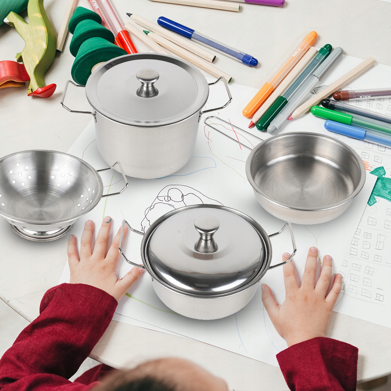 METALOWE GARNKI ZESTAW DO ZABAWY STOJAK AKCESORIA Stan opakowania oryginalne