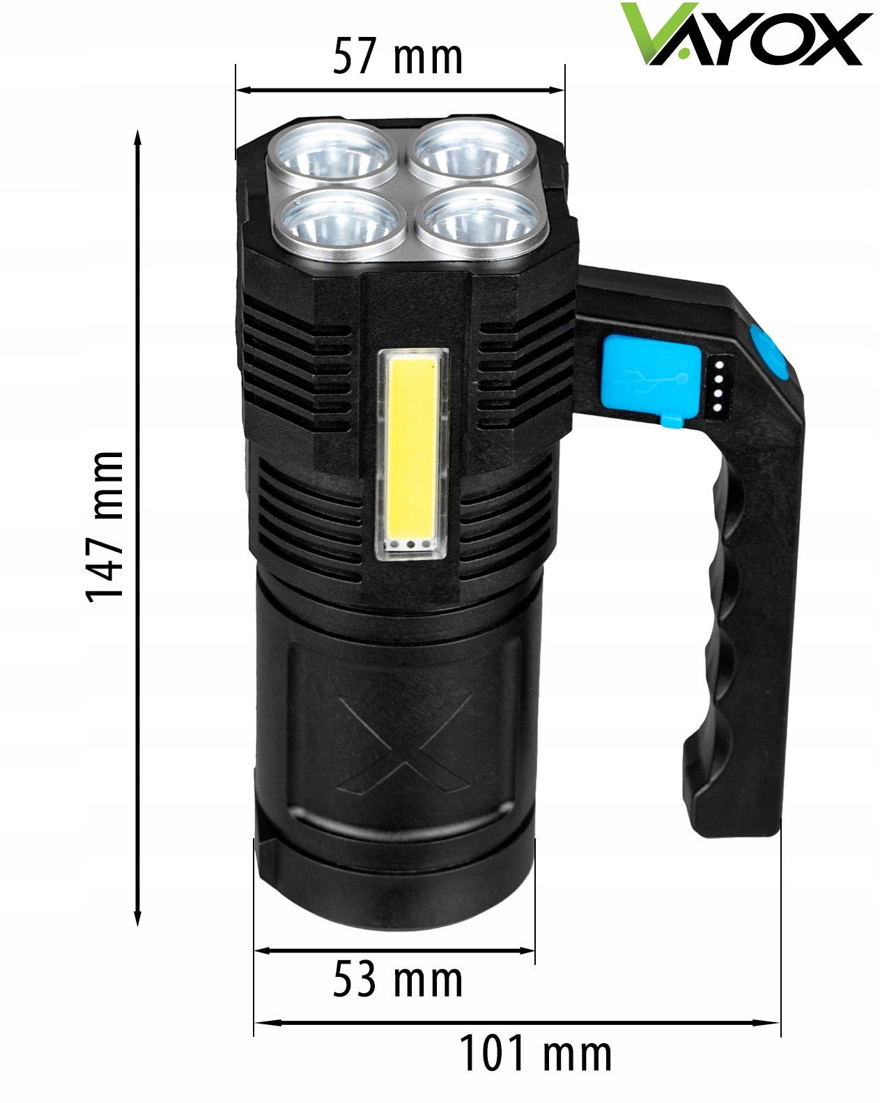 LATARKA LED AKUMULATOROWA SZPERACZ REFLEKTOR VAYOX Kolor dominujący czarny