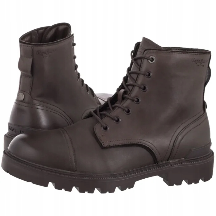 Pánské Kožené Boty Kotníkové Boty Pepe Jeans Ryan Brown PMS500002 Hnědé