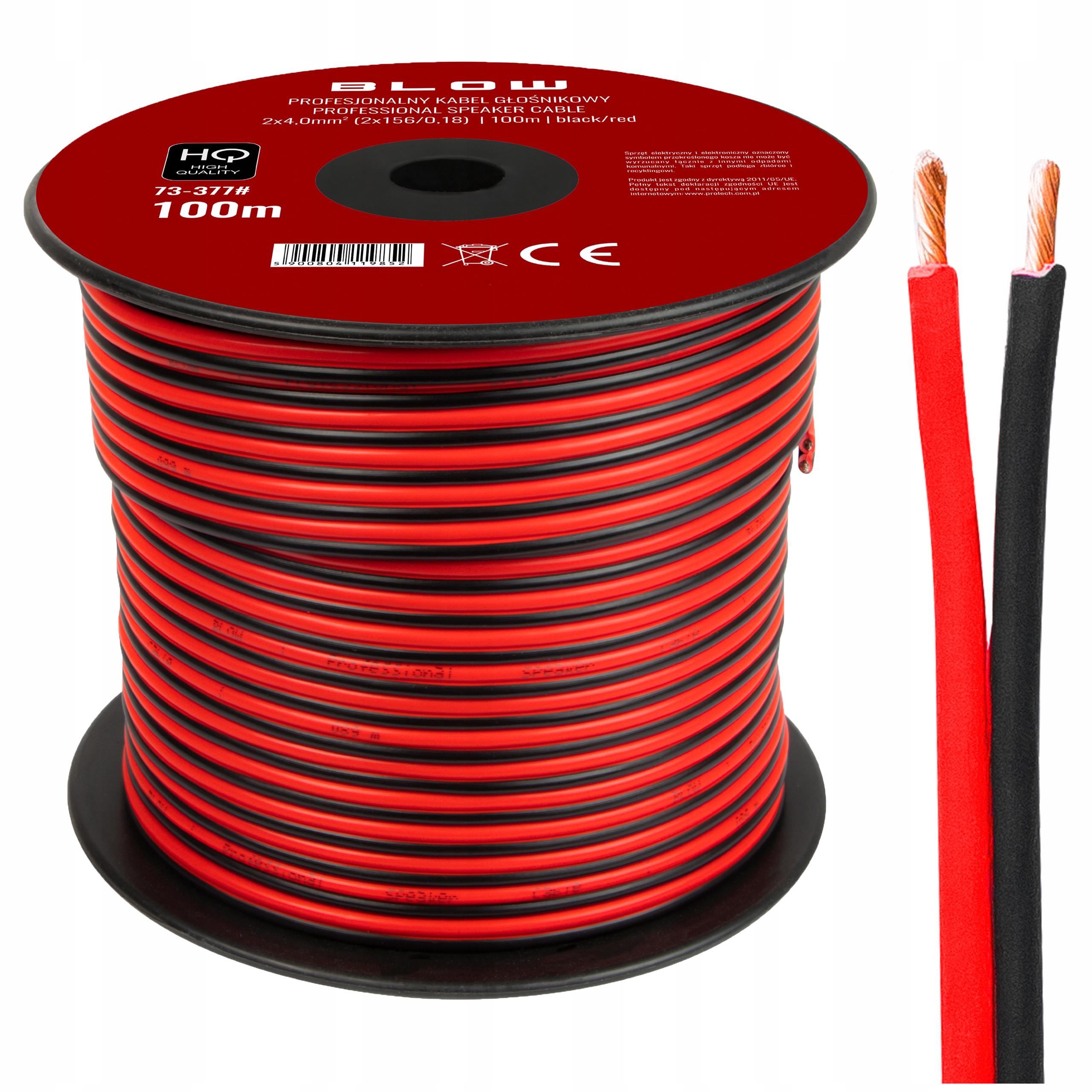 Dvojžilový Reproduktorový Audio Kábel Profesionálny Hq 2x4 mm Rolka 100 m