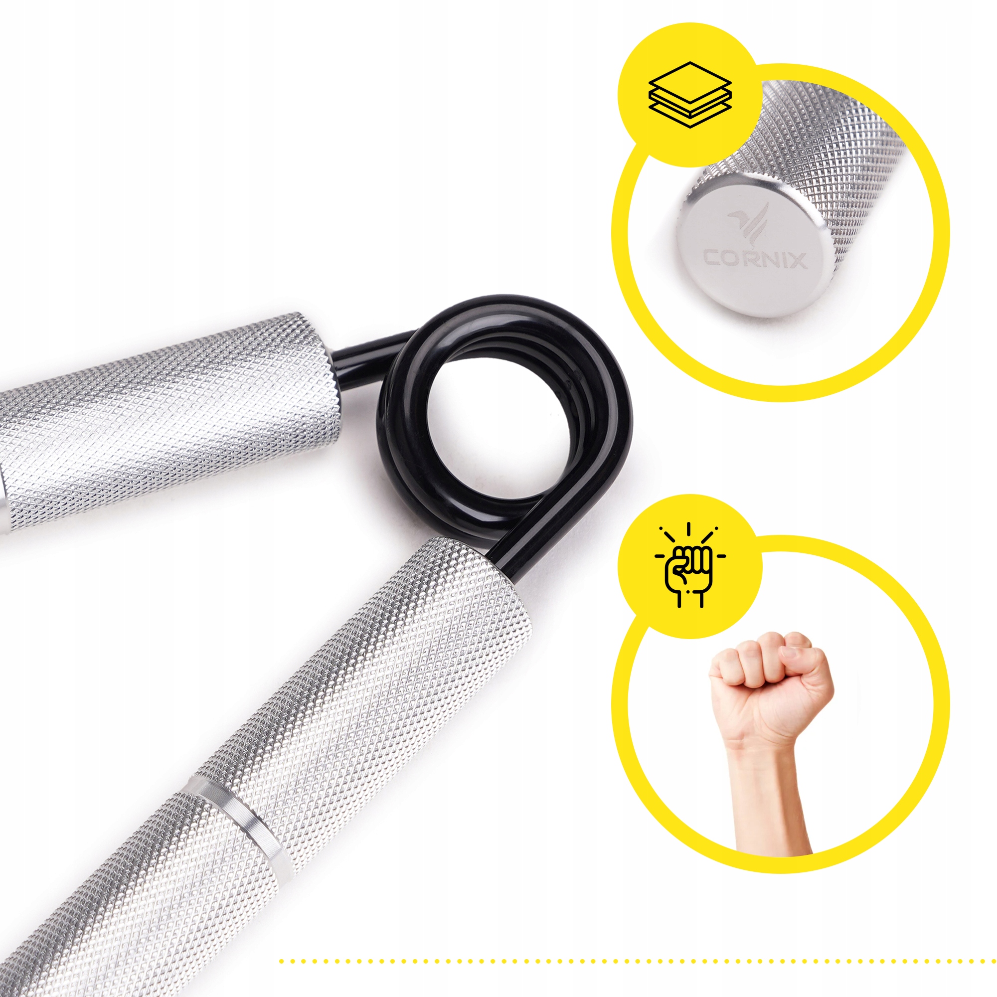 ŚCISKACZ DO RĄK DŁONI CORNIX ANTYPOŚLIZGOWY ALUMINIOWY OPÓR DO 113kg Silver Marka Cornix