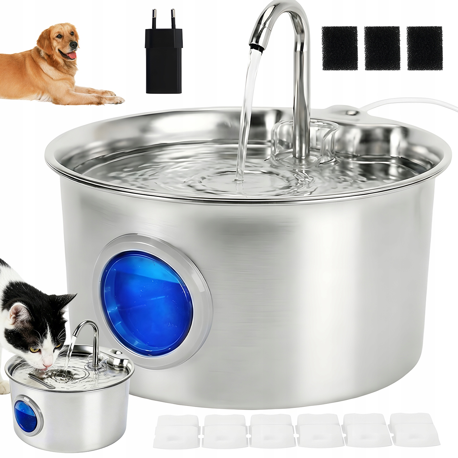 Fontanna Poidło Automatyczne Ze Stali Nierdzewnej Dla Psa I Kota 4 Filtry