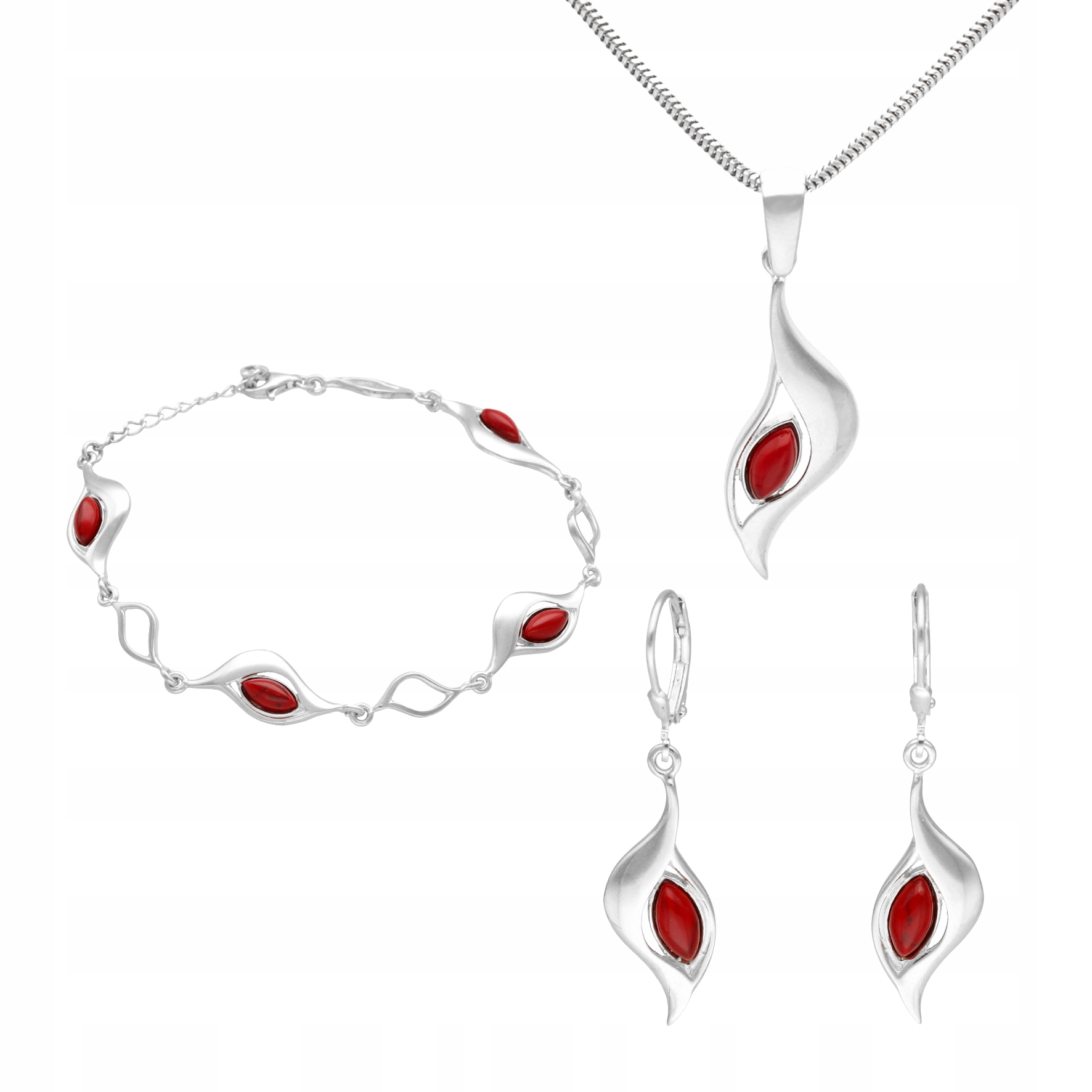 Komplet s korálem, slza, stříbro