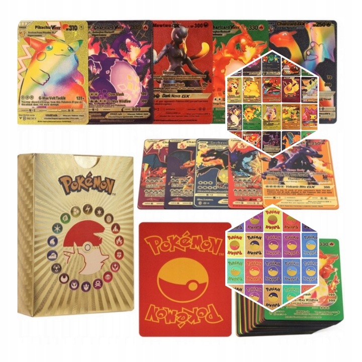 

Kolorowe Złote Karty Pokemon Zestaw 55PCS Vmax Gx