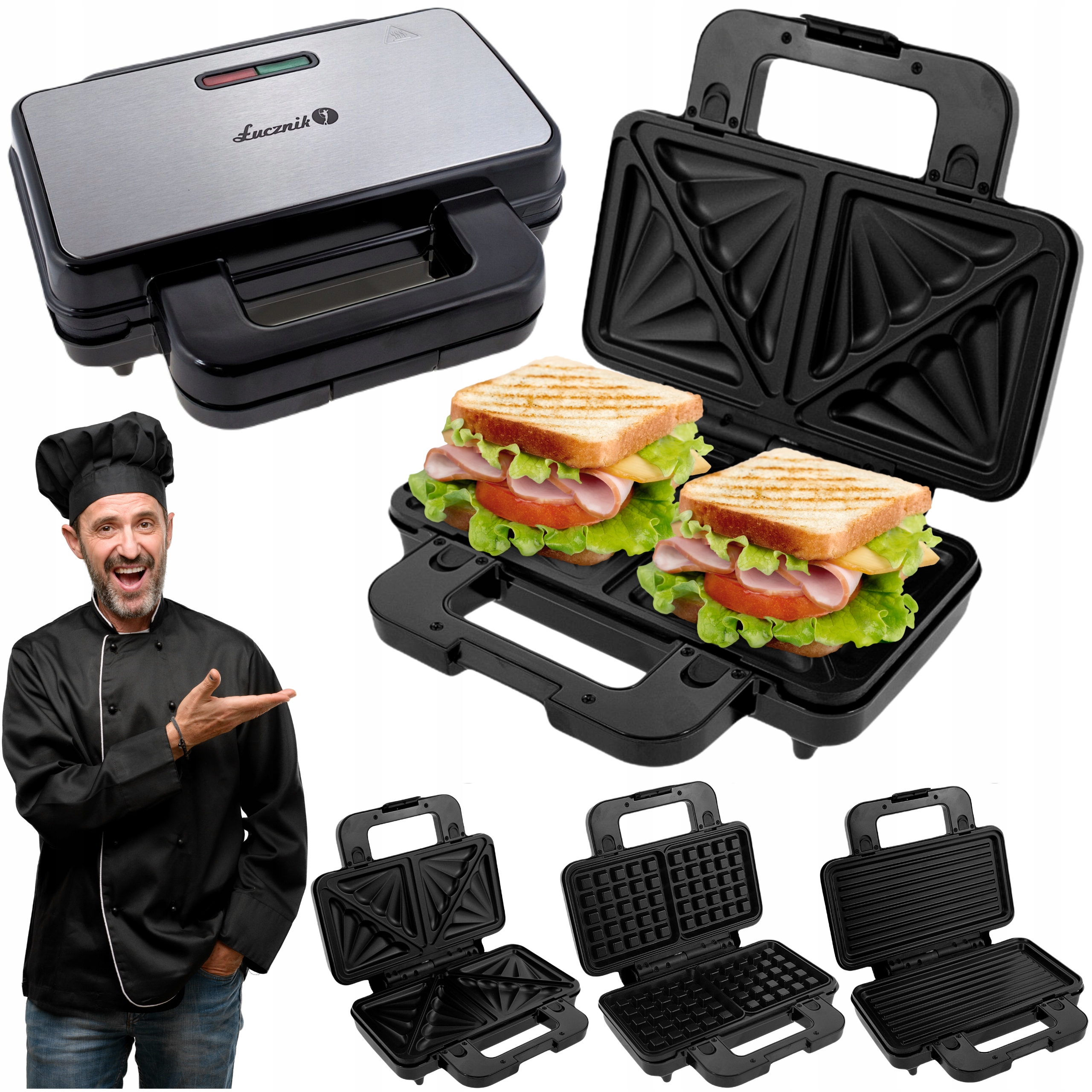 Opiekacz Do Kanapek Tostów Toster Gofrownica Grill Sandwich 3W1 XL 1000W