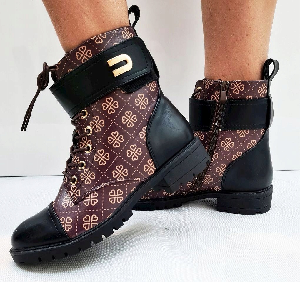 NOWE CZARNE CZARNO BRĄZOWE BOTKI BUTY WE WZORKI 39