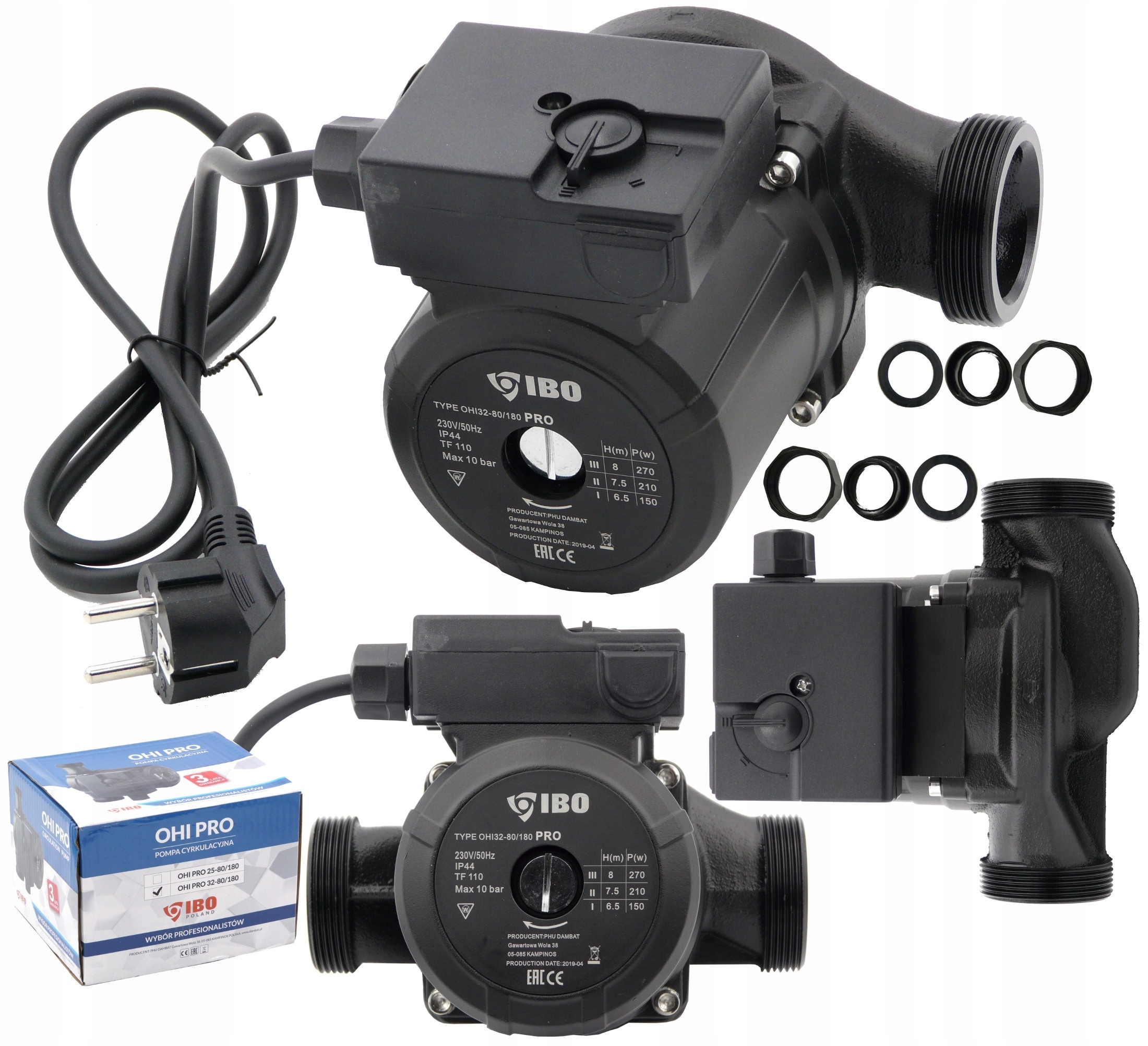 3-STUPŇOVÁ Cirkulačná Pumpa Ibo Ohi Pro 32-80/180, Výkonná, Robustná, Výkonná, 270 W