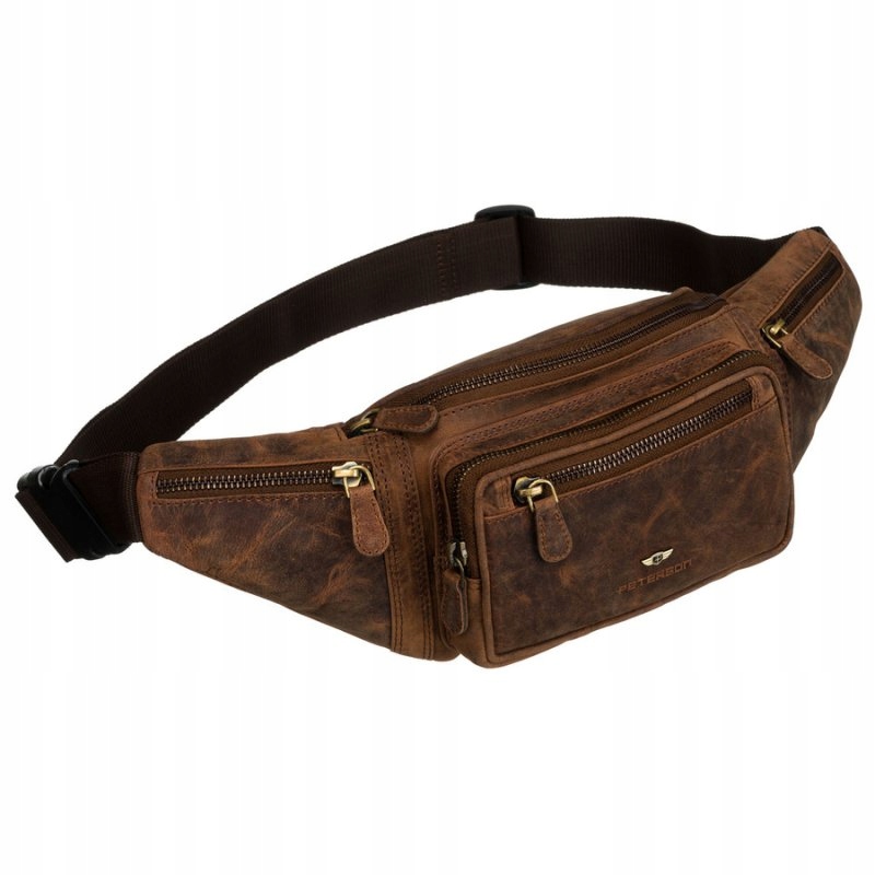 Dvoukomorová pánská ledvinka na opasek, prostorná, kožená Peterson