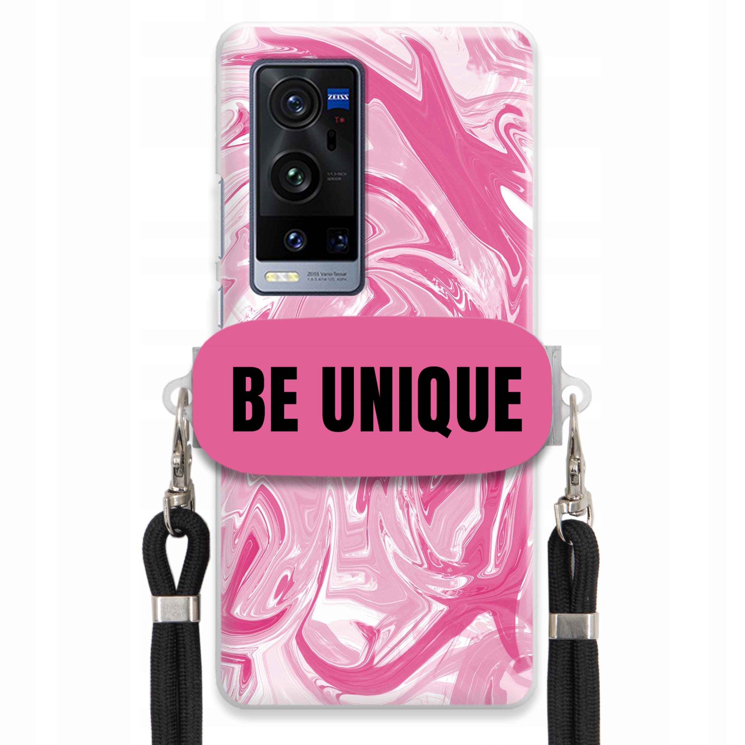 Puzdro pre Vivo X60 Pro Plus Case držiak na šnúrku Čierna Ružová Mramor Unique