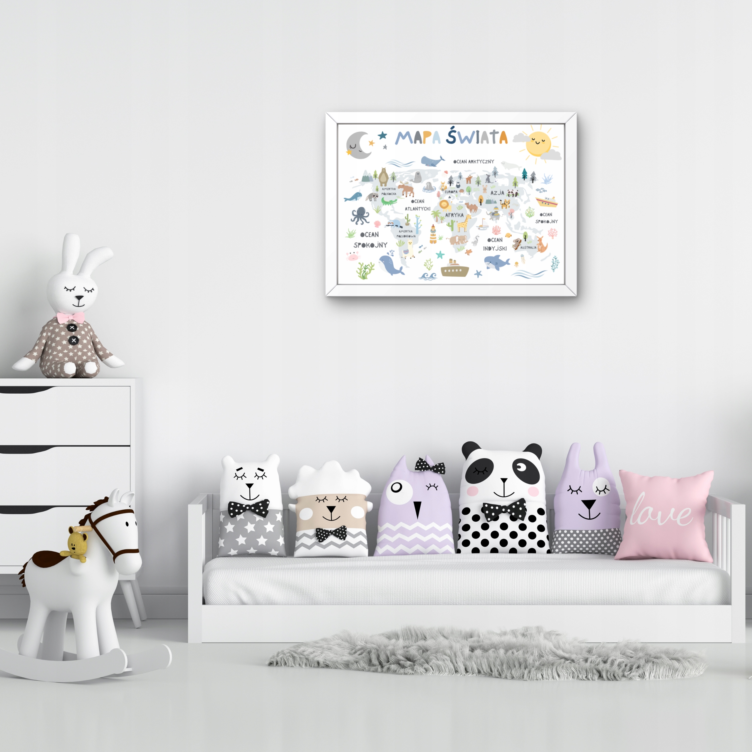 MAPA ŚWIATA DO POKOJU DZIECIĘCEGO OBRAZ W RAMIE A3 Marka inna marka