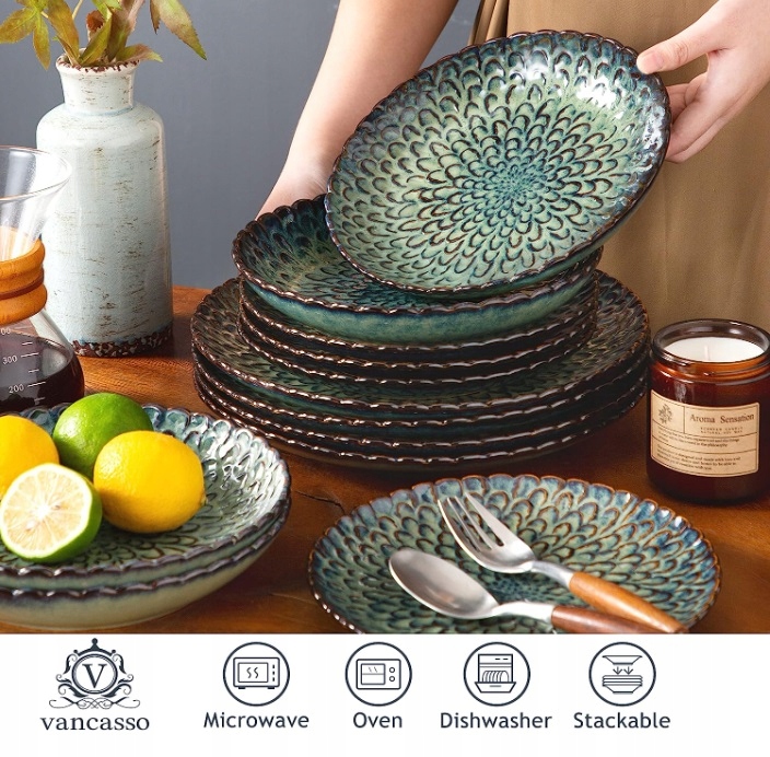 Serwis obiadowy VANCASSO kamionka zielony kamionka 24 szt / 8 osób Liczba elementów w zestawie 24