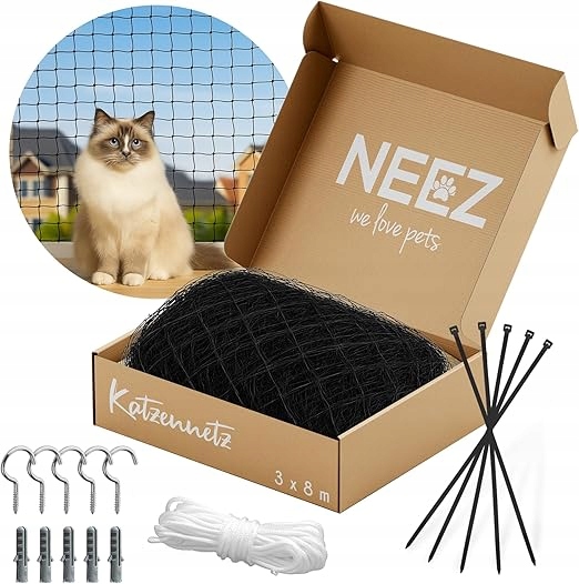 Neez Siatka dla kota na balkon okna zestaw do mocowania Duża Mocna 8X3M