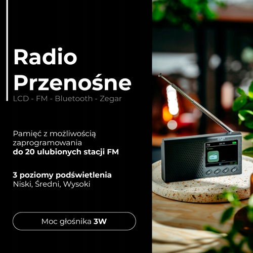 Radio Przenośne AD 1198 - FM, Bluetooth, LCD, Zegar - Adler