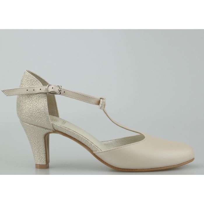 Béžové Zlaté Nízké Svatební Kožené Lodičky 35