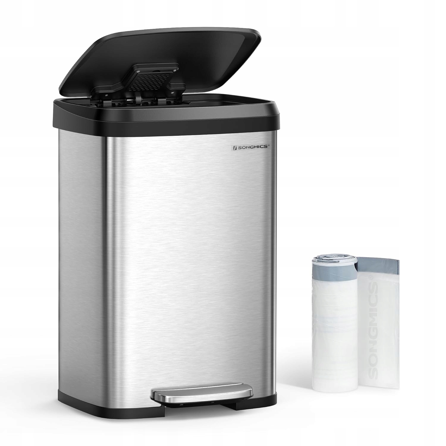 Levně Stříbrný odpadkový koš, nádoba na odpad 50 L, víko s uhlíkovým filtrem