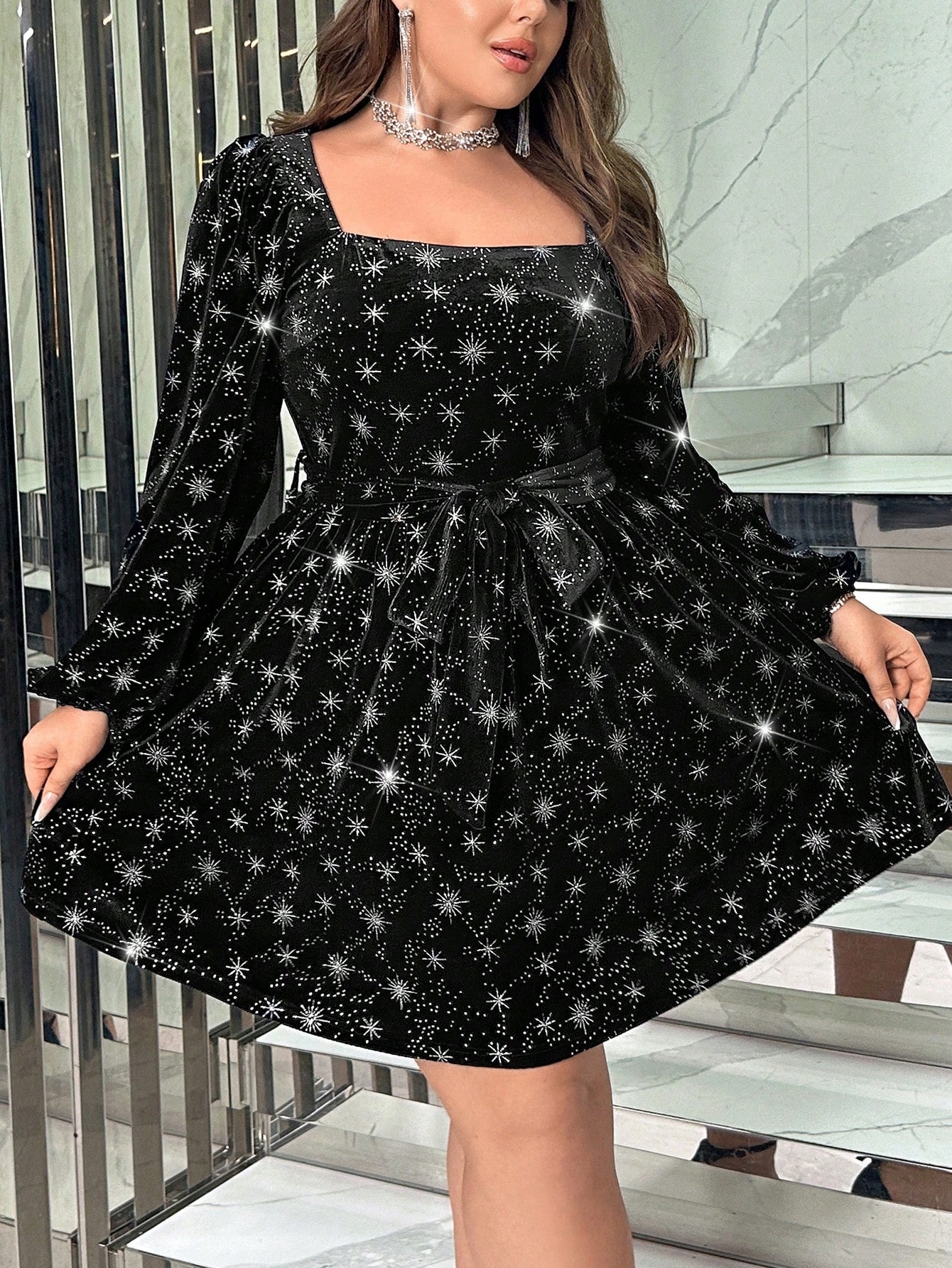 Šaty Sametová Velurová Párty Brokátová Černá Shein 3XL 46