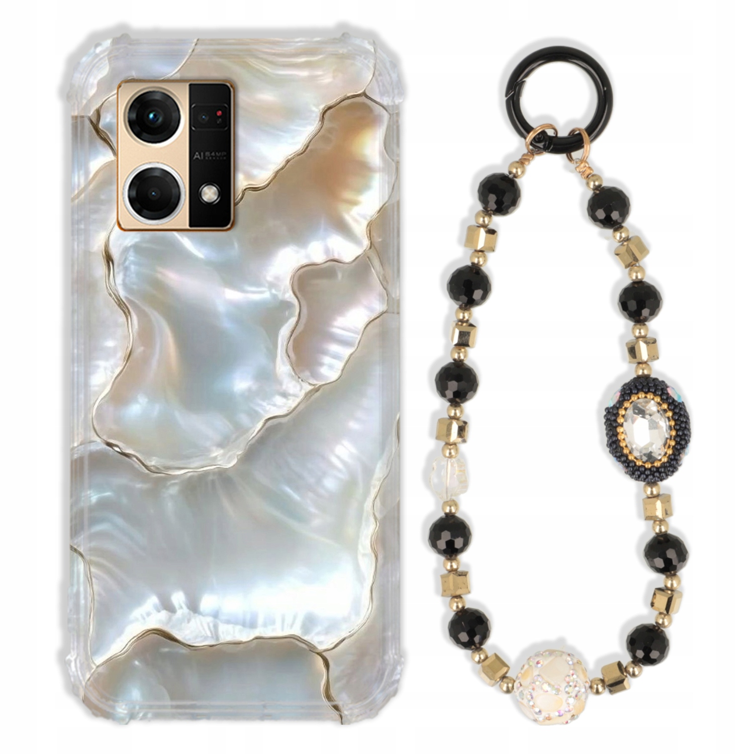 Puzdro Pre Oppo Reno 7 4G Antishock Zirkóny Čierno Zlaté Odolné| Silné