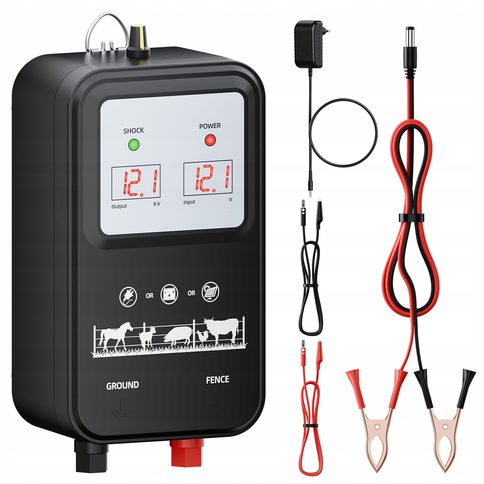 Elektrický ohradník 12 kV pro hospodářská zvířata Nastavitelný výstup 7-12 kV se solárním napájením