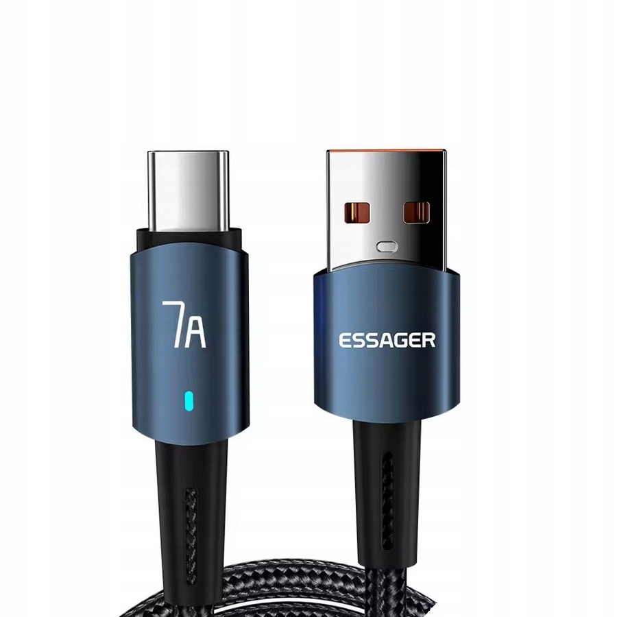 Kabel Essager USB-A do USB-C 100W 2m, 480Mb/s, niebiesko-czarny