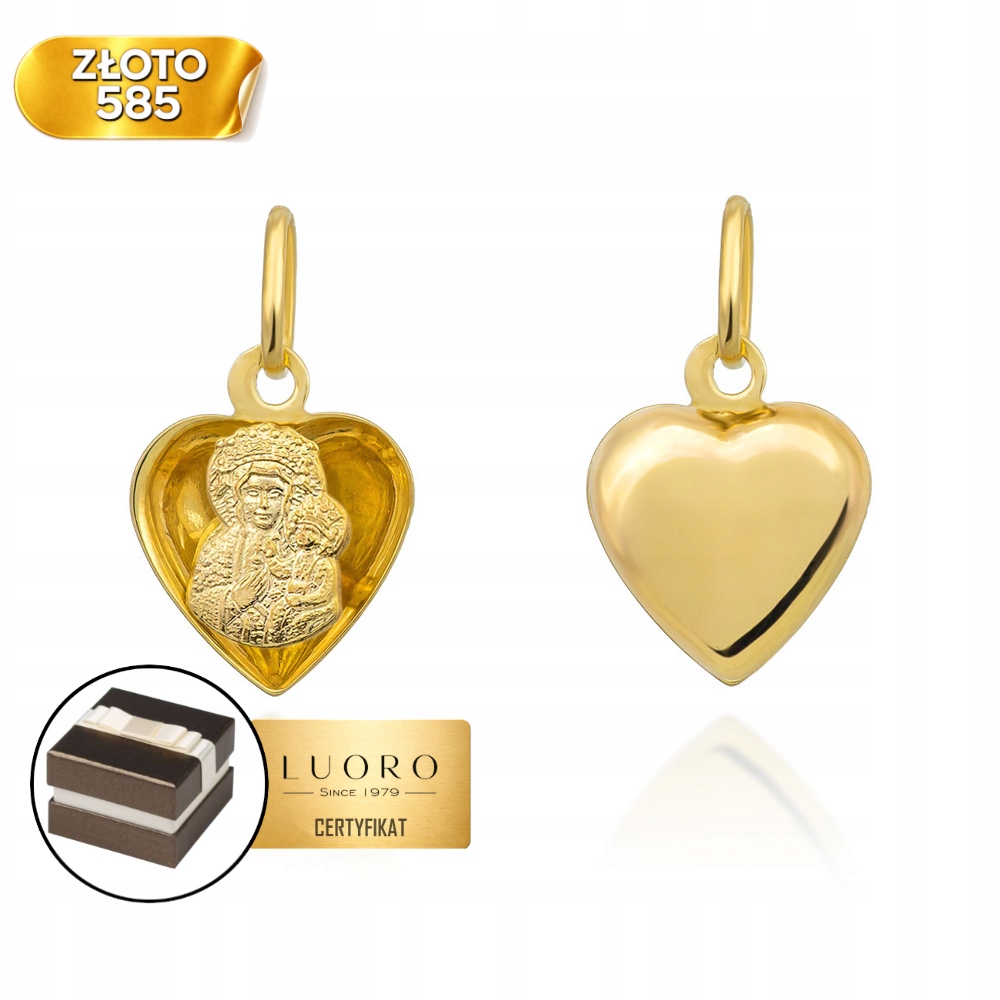 Zlatý Medailon 585 14K Panna Maria Čenstochovská S Dítětem 1,3 CM