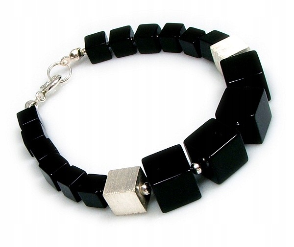 Přírodní Onyx Krásný Náramek Stříbro