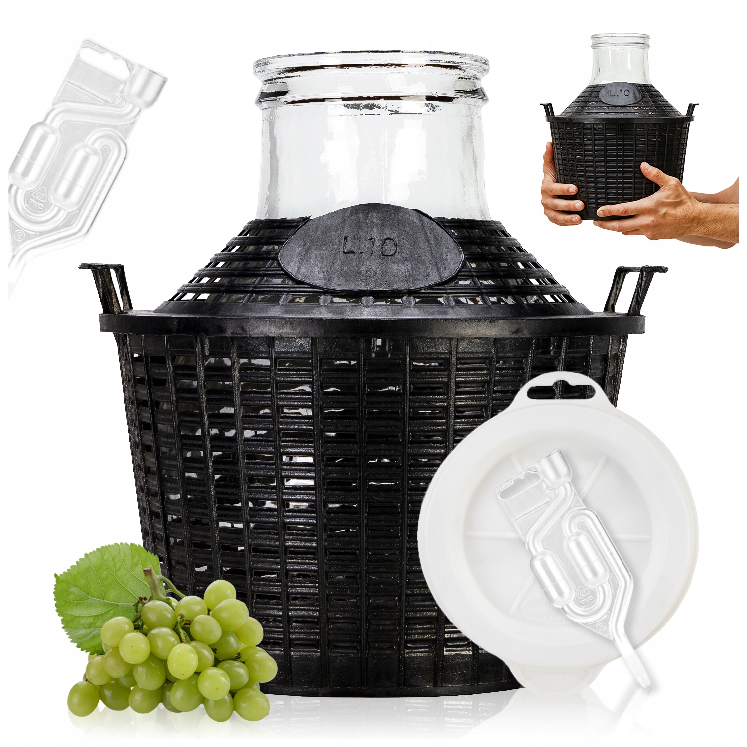 Balón Na Víno Cydr 10L Gąsior na Víno široký krk Set kapuce trubička