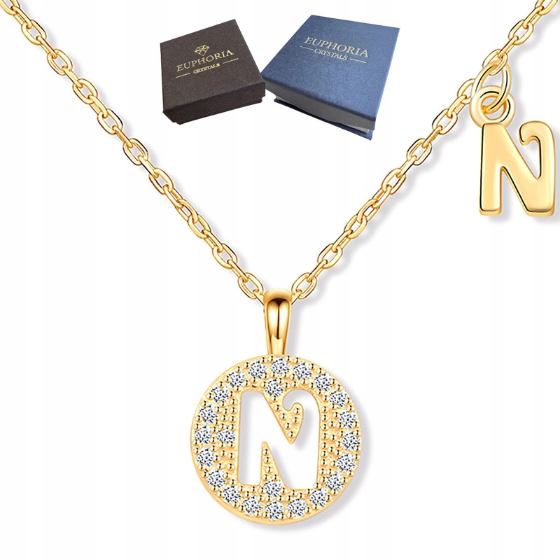 Zlatý náhrdelník s přívěskem Stříbro 925 s zirkony pro ženy Písmeno N