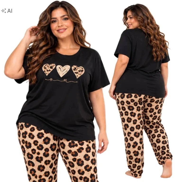 Dámské bavlněné pyžamo Vienetta komplet panterka 4962 50 52 5xl 6xl 3