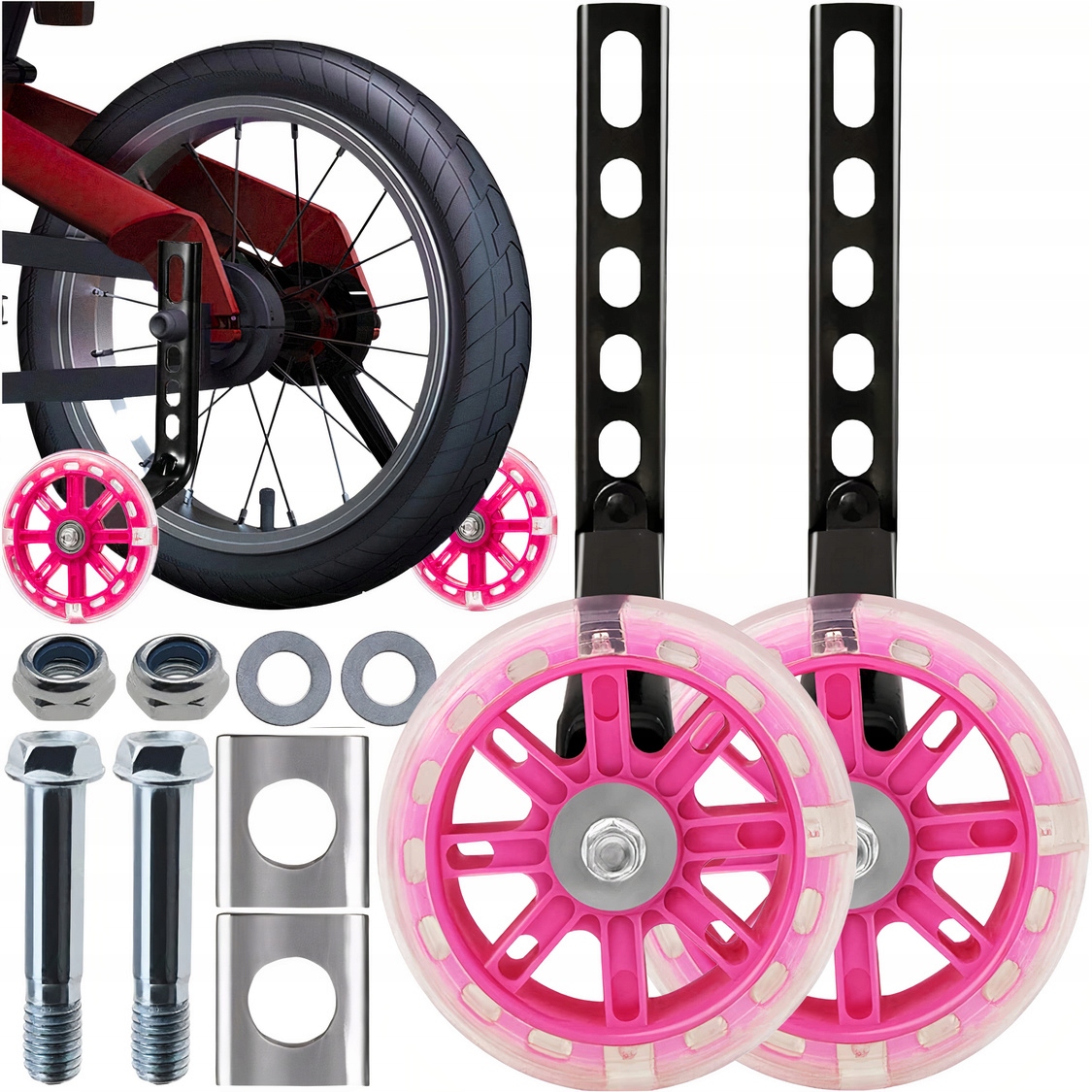 KÓŁKA PODPOROWE BOCZNE DO ROWERU 12-20' LED RÓŻOWE