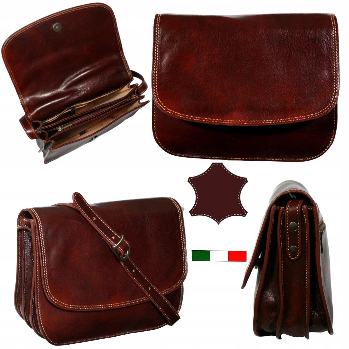 Dámská kožená kabelka velká italská kabelka přes rameno hnědá vintage