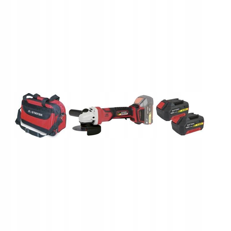 Szlifierka kątowa aku Agb L2025, Ø 115 mm, 18 V, 2 baterie, 5 Ah, torba, Stayer